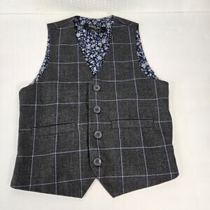 Paisley of London Boys Grey Plaid Check Waistcoat “Oliver” Paisley Print Size 6